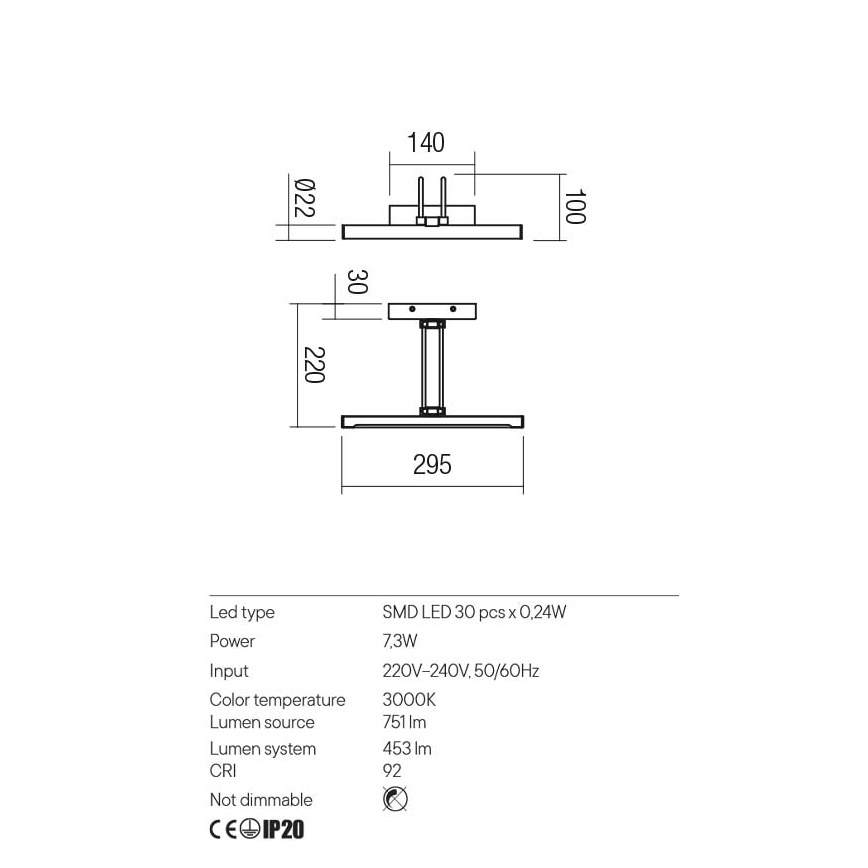 Redo 01-3472 - LED-kuvavalo IKON LED/7,3W/230V 29,5 cm CRI 92 messinki