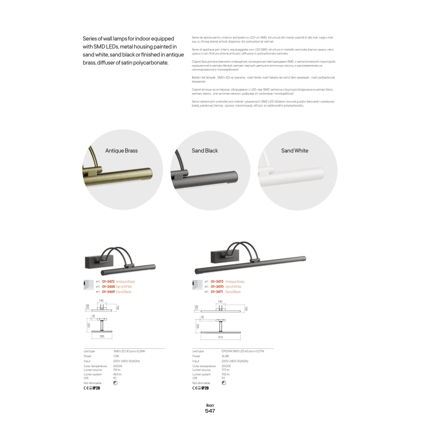 Redo 01-3473 - LED-kuvavalo IKON LED/16,4W/230V 61,5 cm CRI 92 messinki