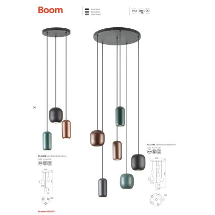 Redo 01-3480 - Kattokruunu johdossa BOOM 3xGU10/10W/230V halkaisija 33 cm musta/vihreä/ruskea