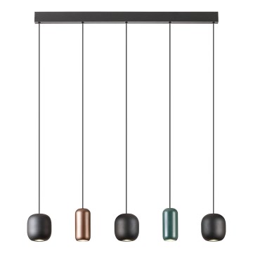 Redo 01-3481 - Kattokruunu johdossa BOOM 5xGU10/10W/230V musta/vihreä/ruskea