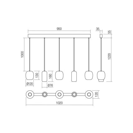 Redo 01-3481 - Kattokruunu johdossa BOOM 5xGU10/10W/230V musta/vihreä/ruskea