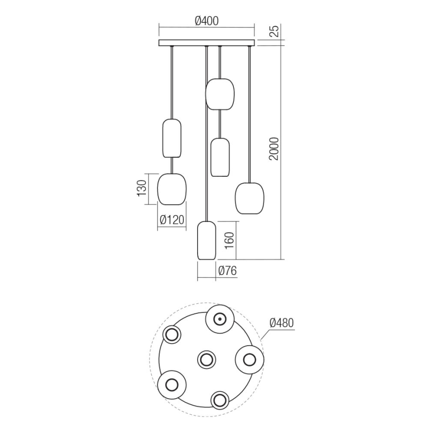 Redo 01-3482 - Kattokruunu johdossa BOOM 6xGU10/10W/230V halkaisija 48 cm musta/vihreä/ruskea