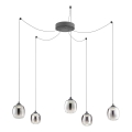 Redo 01-3487 - Himmennettävä LED-riippuvalaisin vaijerilla KHADI 5xLED/5,2W/230V CRI 90, hämähäkinmuotoinen, musta/savunvärinen