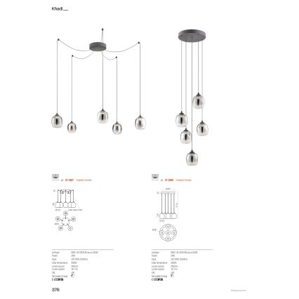 Redo 01-3487 - Himmennettävä LED-riippuvalaisin vaijerilla KHADI 5xLED/5,2W/230V CRI 90, hämähäkinmuotoinen, musta/savunvärinen