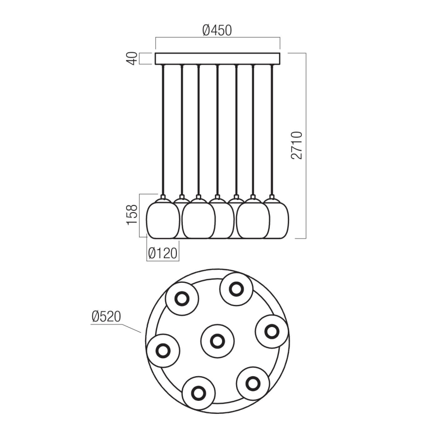 Redo 01-3489 - LED-himmennettävä riippuvalaisin vaijerilla KHADI 7xLED/5W/230V CRI 90 halkaisija 52 cm musta/savunharmaa