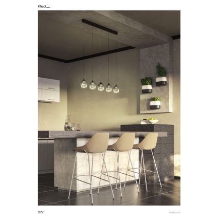 Redo 01-3490 - Himennettävä LED-riippuvalaisin vaijerilla KHADI 5xLED/5,2W/230V CRI 90 musta/savunharmaa