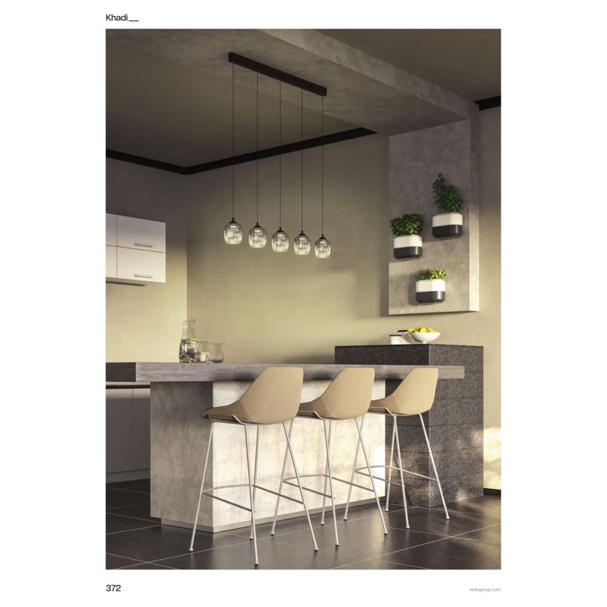 Redo 01-3490 - Himennettävä LED-riippuvalaisin vaijerilla KHADI 5xLED/5,2W/230V CRI 90 musta/savunharmaa