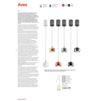 Redo 01-3549 - LED-kattokruunu johdossa AVES LED/12W/230V halkaisija 9,6 cm CRI 90 harmaa