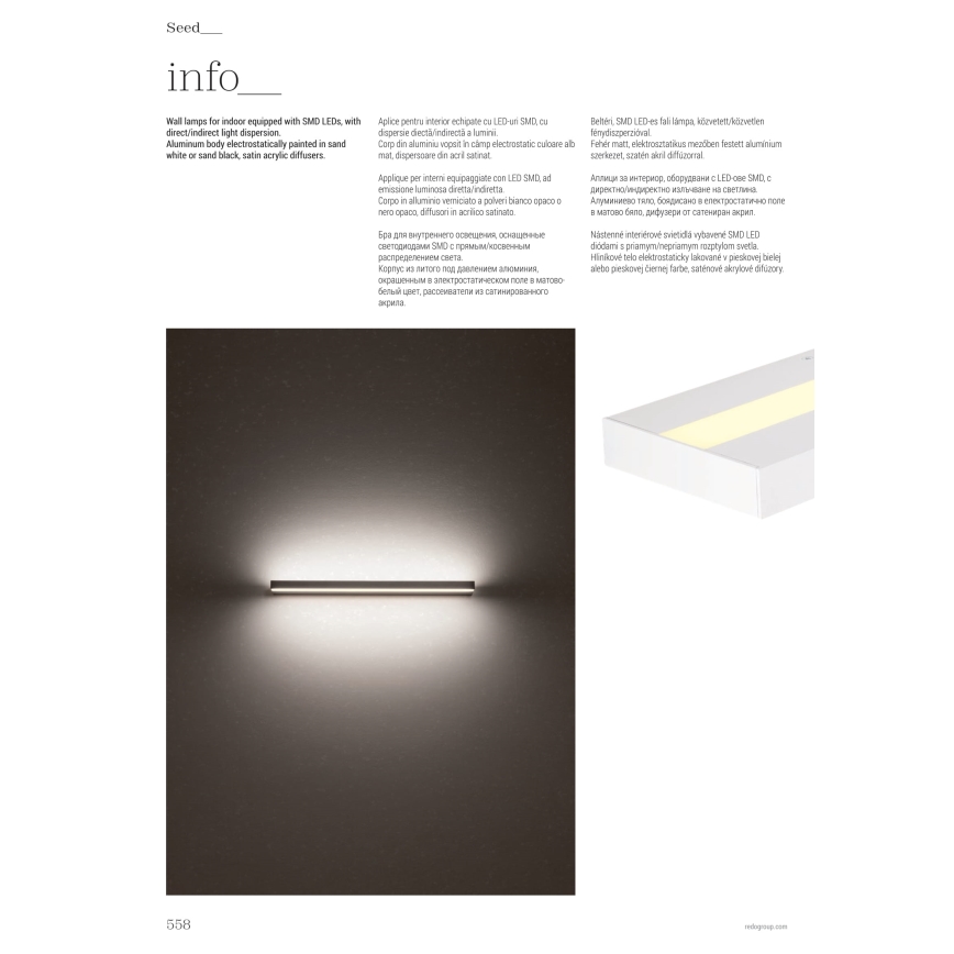 Redo 01-3553 - LED-seinävalaisin SEED LED/15W/230V musta