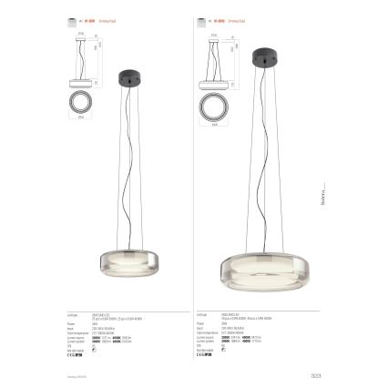 Redo 01-3591 - LED-kattokruunu johdossa SOLERA LED/24W/230V halkaisija 35 cm CRI 93 3000/4000K harmaa