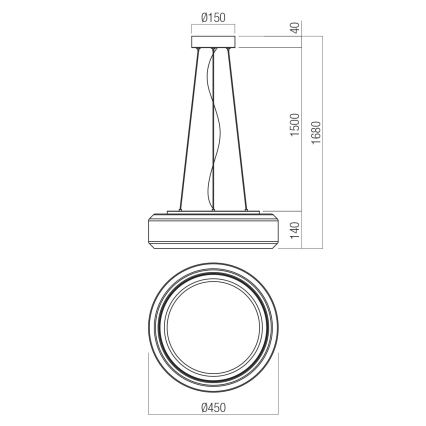 Redo 01-3592 - LED-kattokruunu johdossa SOLERA LED/36W/230V halkaisija 45 cm CRI 93 3000/4000K harmaa