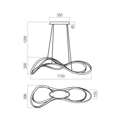 Redo 01-3598 - LED-himmennettävä riippuvalaisin vaijerilla TEMPEST LED/58W/230V kultainen