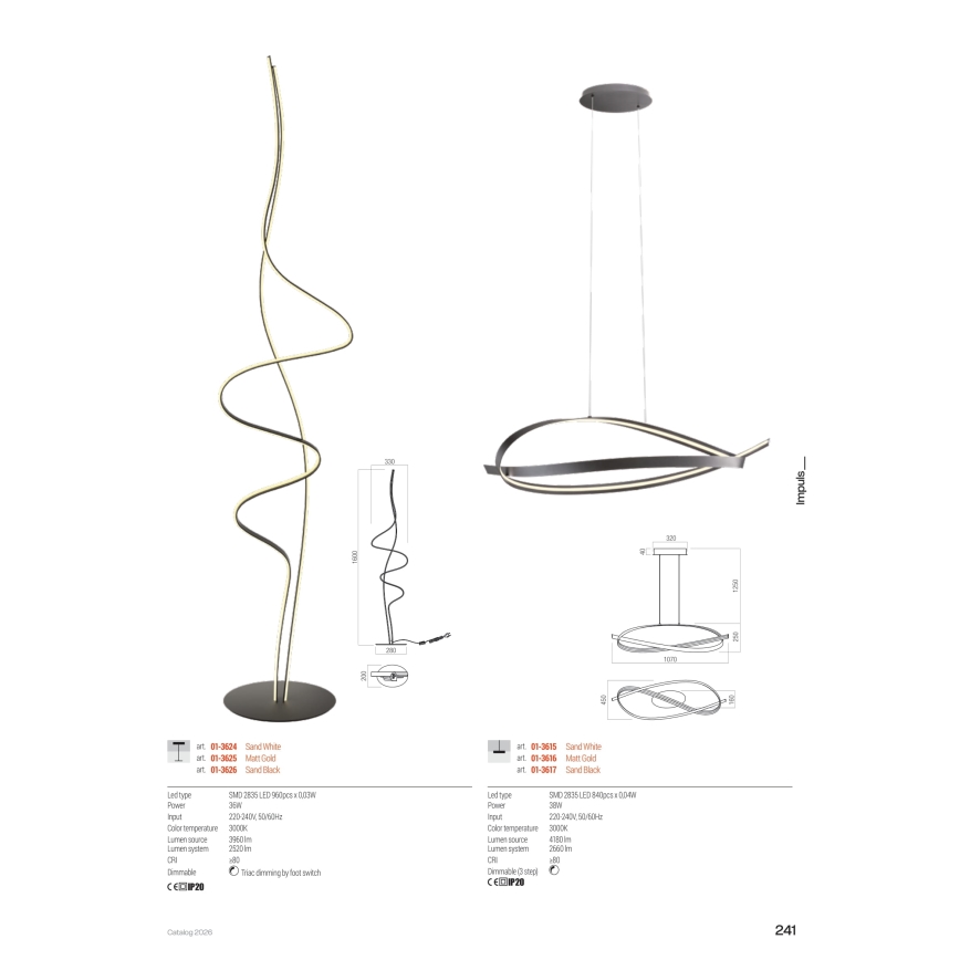 Redo 01-3616 - himmennettävä LED-riippuvalaisin vaijerilla IMPULS LED/38W/230V kultainen