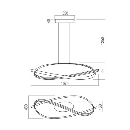 Redo 01-3616 - himmennettävä LED-riippuvalaisin vaijerilla IMPULS LED/38W/230V kultainen