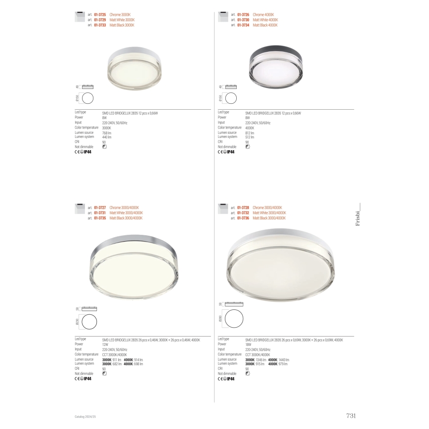 Redo 01-3732 - LED-kylpyhuoneen kattovalaisin FRISBI LED/18W/230V halkaisija 28 cm CRI 90 3000/4000K IP44 valkoinen