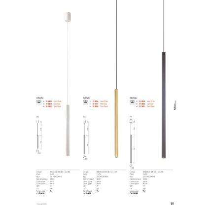 Redo 01-3856 - NIKOS LED-riippuvalaisin vaijerilla 8W/230V 3000K CRI 90 halkaisija 6 cm valkoinen
