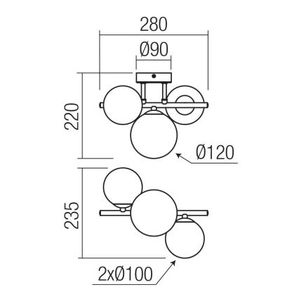 Redo 01-3988 - Kiinteä kattokruunu ASTRA 3xG9/8W/230V musta