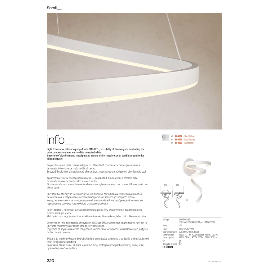 Redo 01-4011 - Himennettävä LED-kattovalaisin SCROLL LED/38W/230V 3000K/4000K/6000K CRI 90 halkaisija 60 cm kultainen
