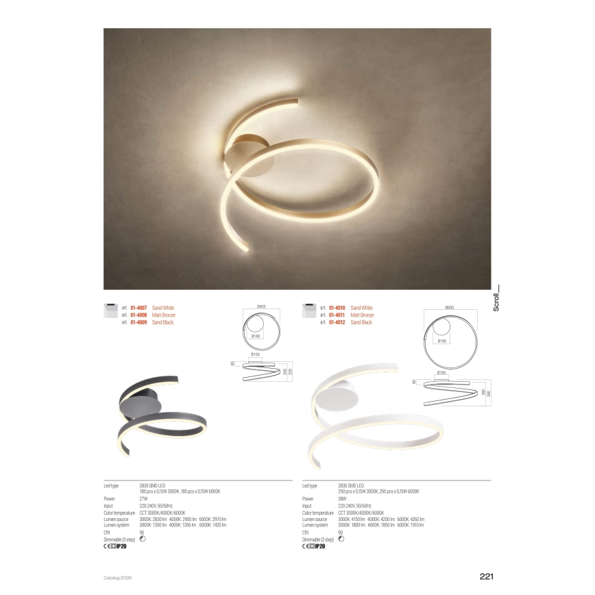 Redo 01-4011 - Himennettävä LED-kattovalaisin SCROLL LED/38W/230V 3000K/4000K/6000K CRI 90 halkaisija 60 cm kultainen