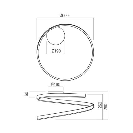 Redo 01-4012 - LED-himennettävä kattovalaisin SCROLL LED/38W/230V 3000K/4000K/6000K CRI 90 halkaisija 60 cm musta