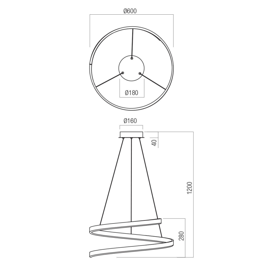 Redo 01-4014 - LED-himennettävä kattokruunu kaapelilla SCROLL LED/38W/230V 3000K/4000K/6000K CRI 90 halkaisija 60 cm kultainen