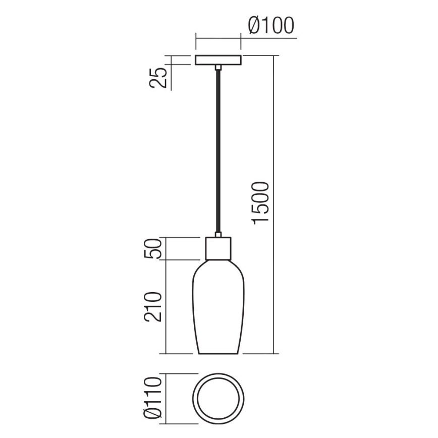 Redo 01-4044 - Kattokruunu johdossa ATLANTIS 1xE27/42W/230V halkaisija 11 cm musta
