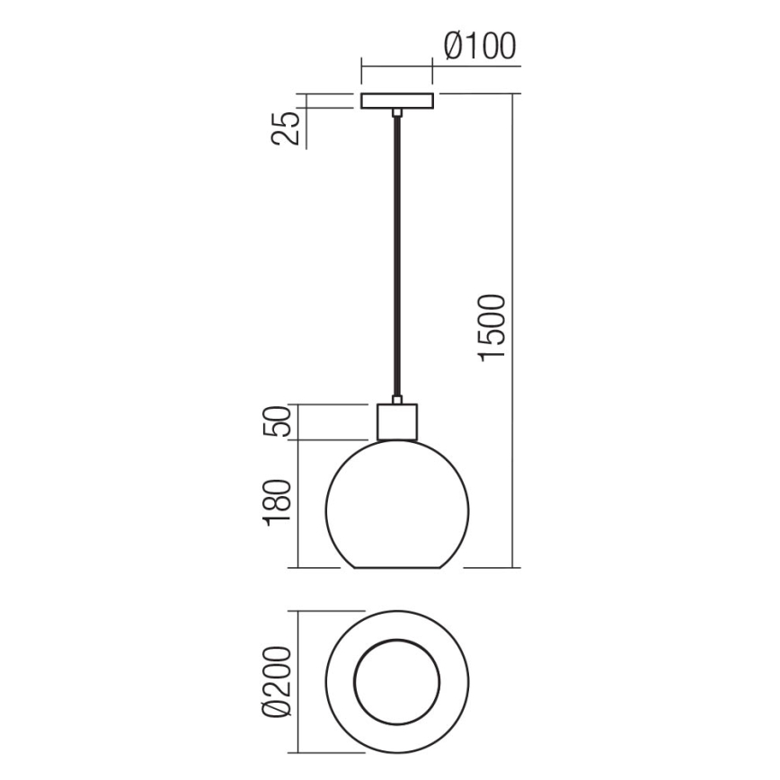 Redo 01-4045 - Kattokruunu johdossa ATLANTIS 1xE27/42W/230V halkaisija 20 cm musta