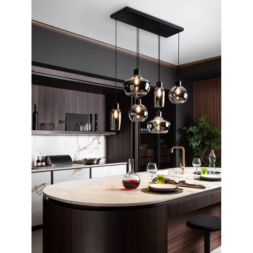 Redo 01-4047 - Kattokruunu johdossa ATLANTIS 6xE27/42W/230V musta