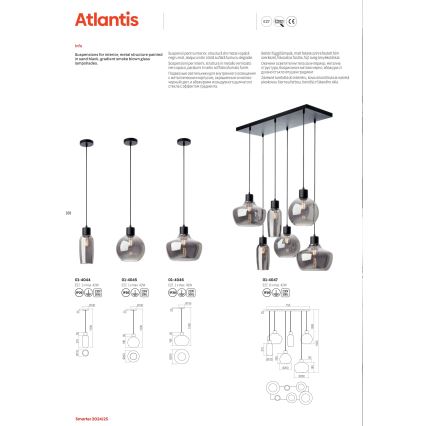 Redo 01-4047 - Kattokruunu johdossa ATLANTIS 6xE27/42W/230V musta