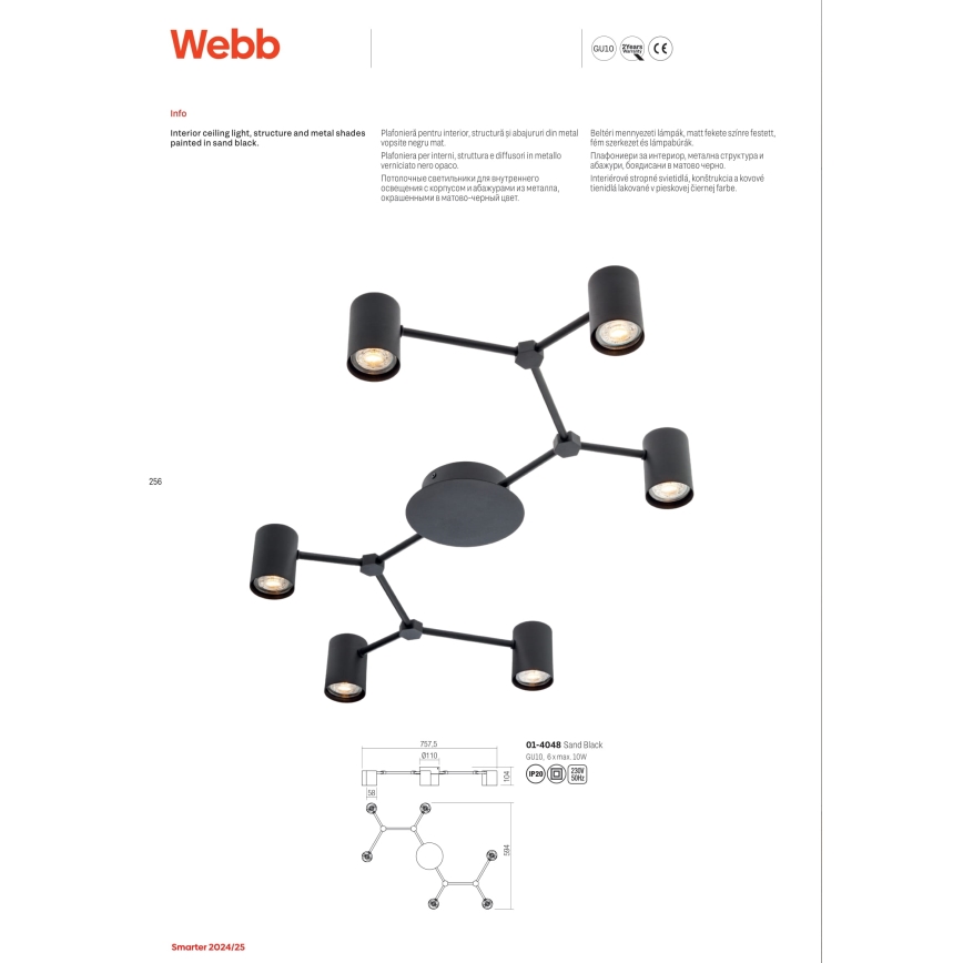 Redo 01-4048 - Kohdevalo WEBB 6xGU10/10W/230V musta