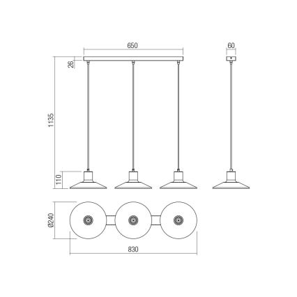 Redo 01-4056 - Kattokruunu johdossa FRESNO 3xE27/42W/230V