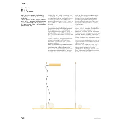 Redo 01-4301 - DUNE himmennettävä LED-riippuvalaisin vaijerilla LED/48W/230V 3000K CRI 90 valkoinen/kultainen