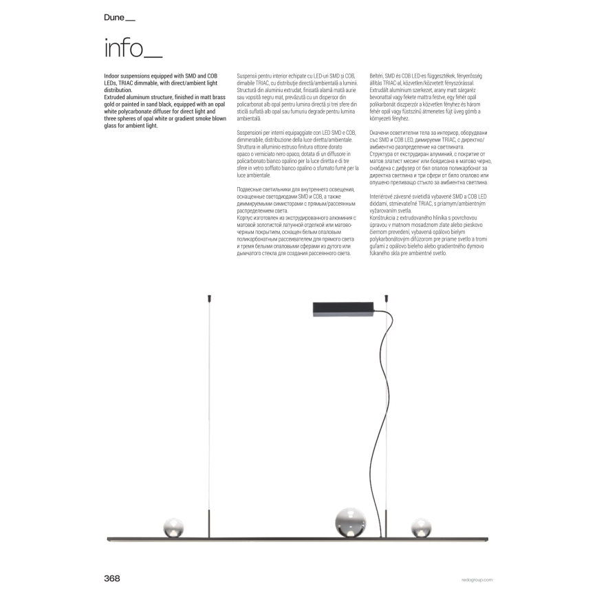 Redo 01-4302 - Himennettävä LED-riippuvalaisin vaijerilla DUNE LED/48W/230V 3000K CRI 90 musta/savunharmaa
