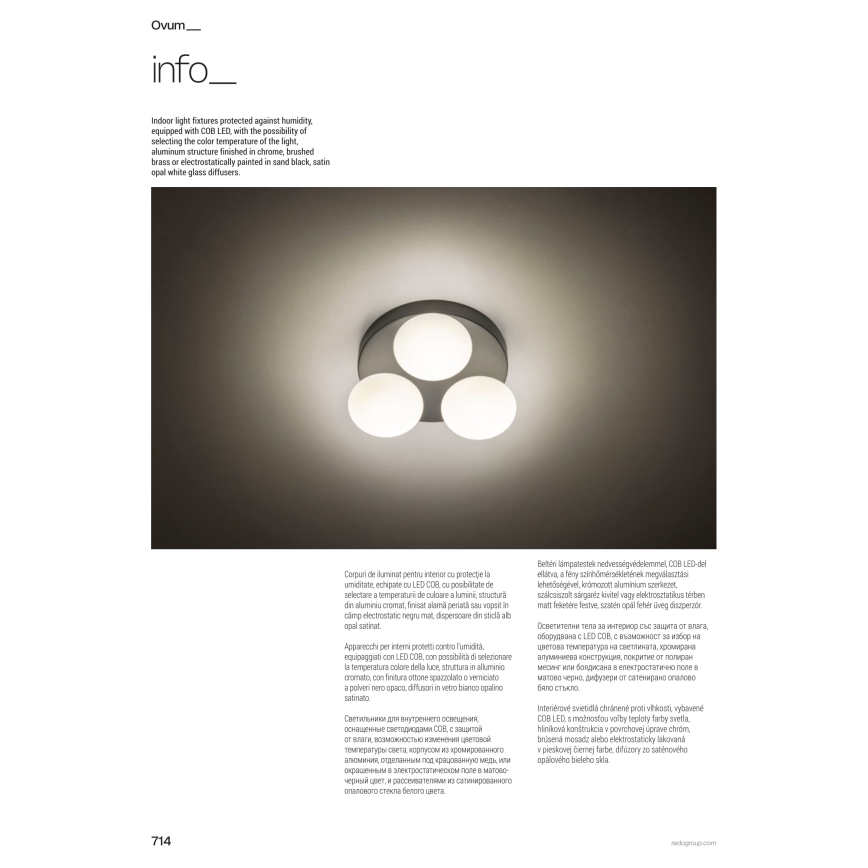Redo 01-4310 - LED Kylpyhuoneen kattovalaisin OVUM 4xLED/5W/230V 3000/4000K CRI 90 IP44 valkoinen/messinki