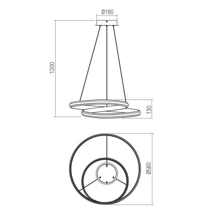 Redo 01-4362 - LED-himmennettävä riippuvalaisin vaijerilla TORSION LED/40W/230V 2700/3000/4000K CRI 90 halkaisija 56 cm musta