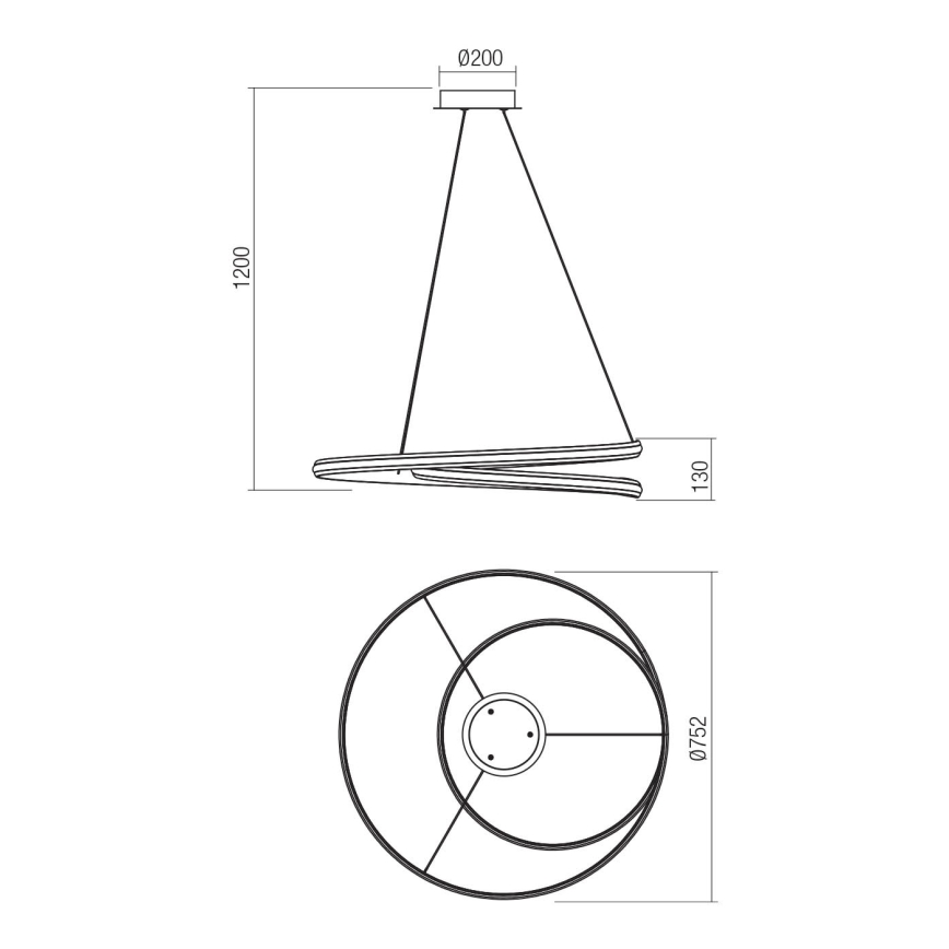Redo 01-4365 - LED-himmennettävä riippuvalaisin vaijerilla TORSION LED/60W/230V 2700/3000/4000K CRI 90 halkaisija 75,2 cm musta