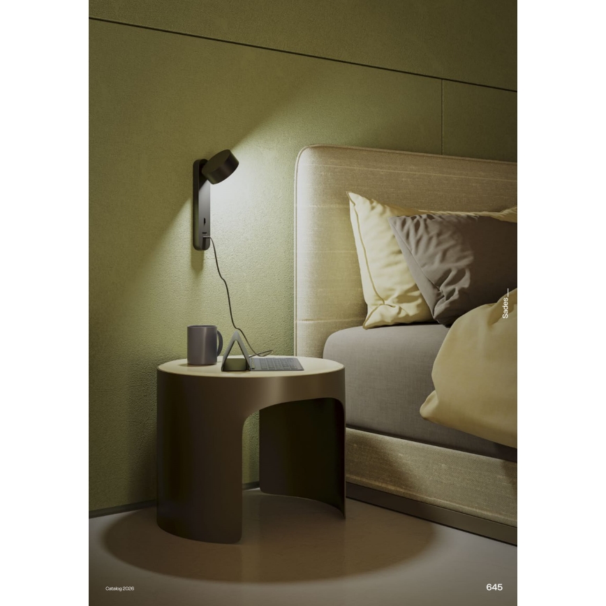 Redo 01-4643 - LED-seinävalaisin SADES LED/6W/230V CRI 90 USB musta