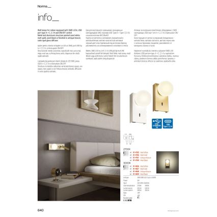 Redo 01-4660 - NORMA LED-seinävalaisin LED/5W/230V + LED/3W CRI 90 USB, valkoinen