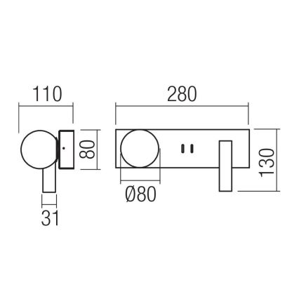 Redo 01-4660 - NORMA LED-seinävalaisin LED/5W/230V + LED/3W CRI 90 USB, valkoinen