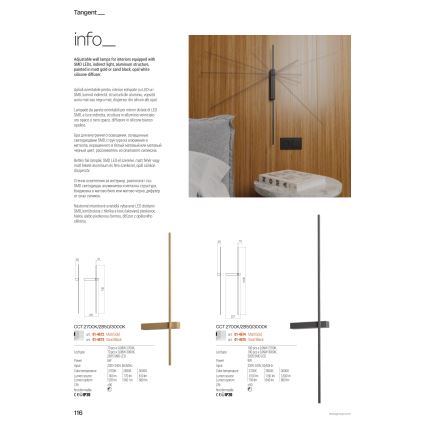 Redo 01-4675 - LED-seinävalaisin TANGENT LED/9W/230V 2700/2850/3000K 73 cm CRI 90 musta