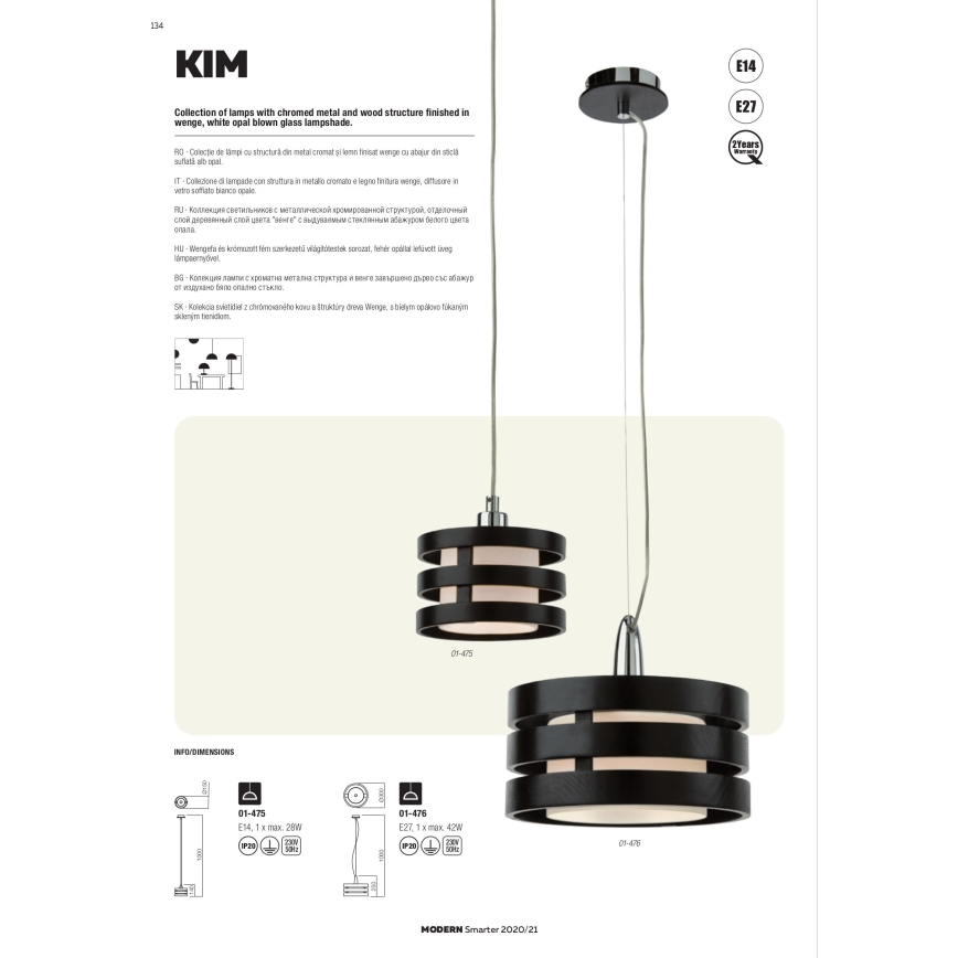 Redo 01-627 - KIM kattokruunu varrella 4xE14/28W/230V kiiltävä kromi/musta