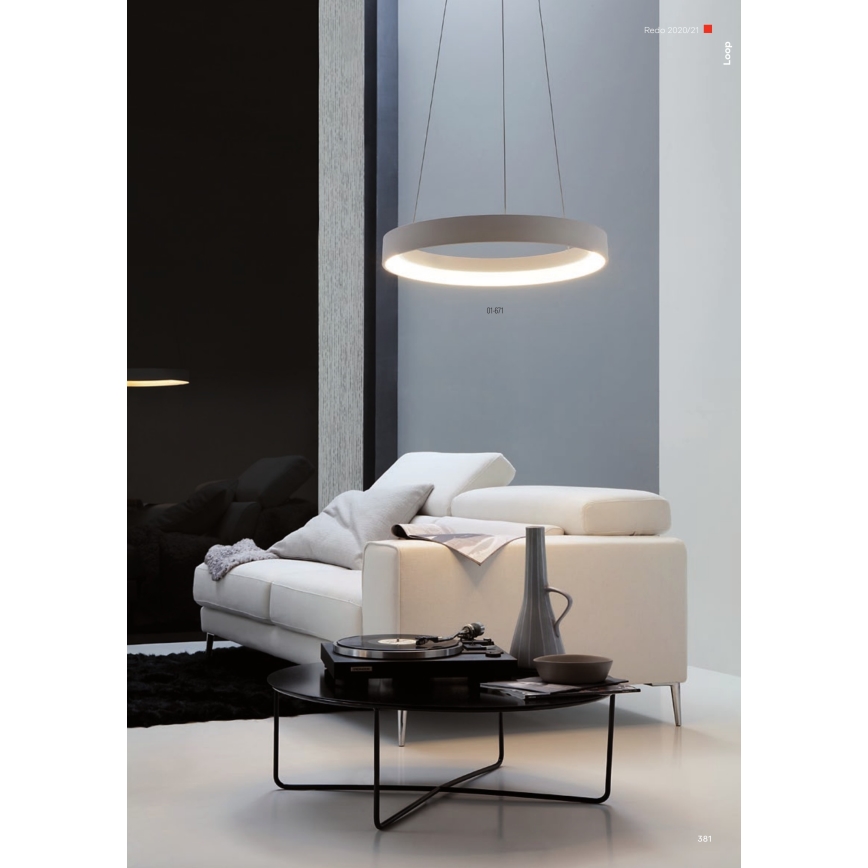 Redo 01-672 - LED-kattokruunu johdossa LOOP LED/48W/230V halkaisija 60 cm valkoinen