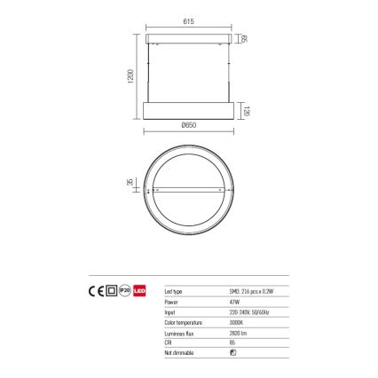 Redo 01-924 - LED-kattokruunu johdossa BOND LED/47W/230V 3000K harmaa