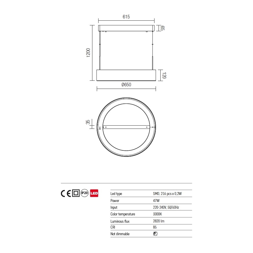 Redo 01-924 - LED-kattokruunu johdossa BOND LED/47W/230V 3000K harmaa