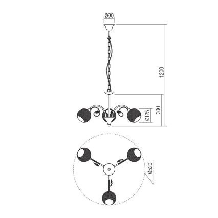 Redo 02-972 - Ketjulla roikkuva riippuvalaisin ASPERA 3xE14/28W/230V, halkaisija 52 cm, musta