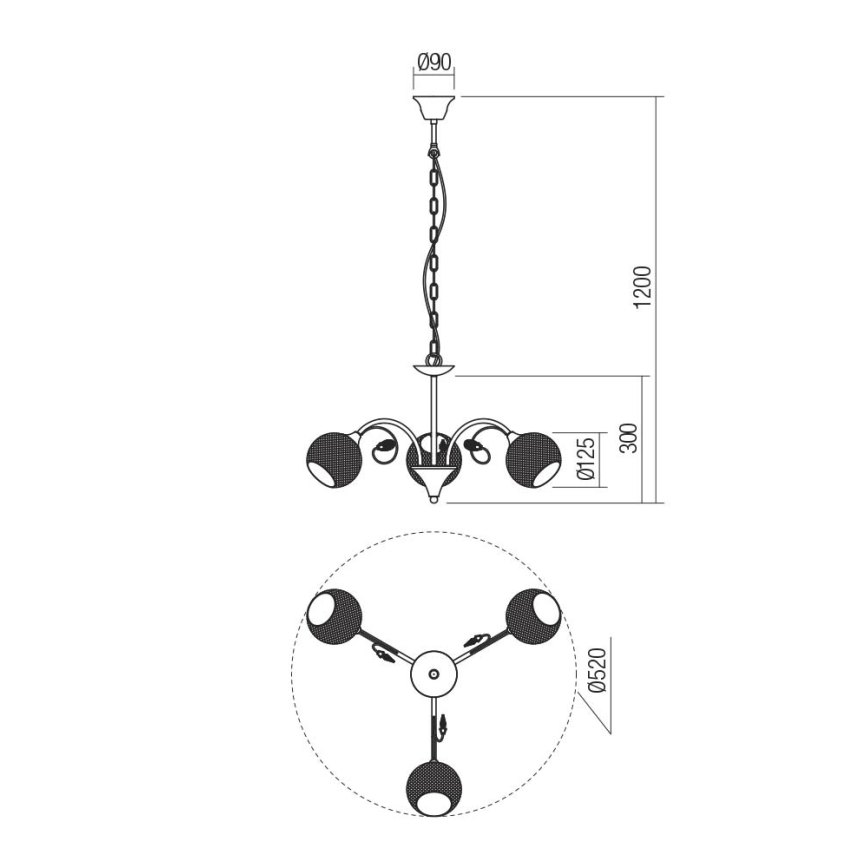 Redo 02-972 - Ketjulla roikkuva riippuvalaisin ASPERA 3xE14/28W/230V, halkaisija 52 cm, musta