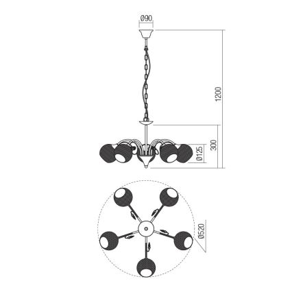 Redo 02-973 - Kattokruunu ketjussa ASPERA 5xE14/28W/230V musta