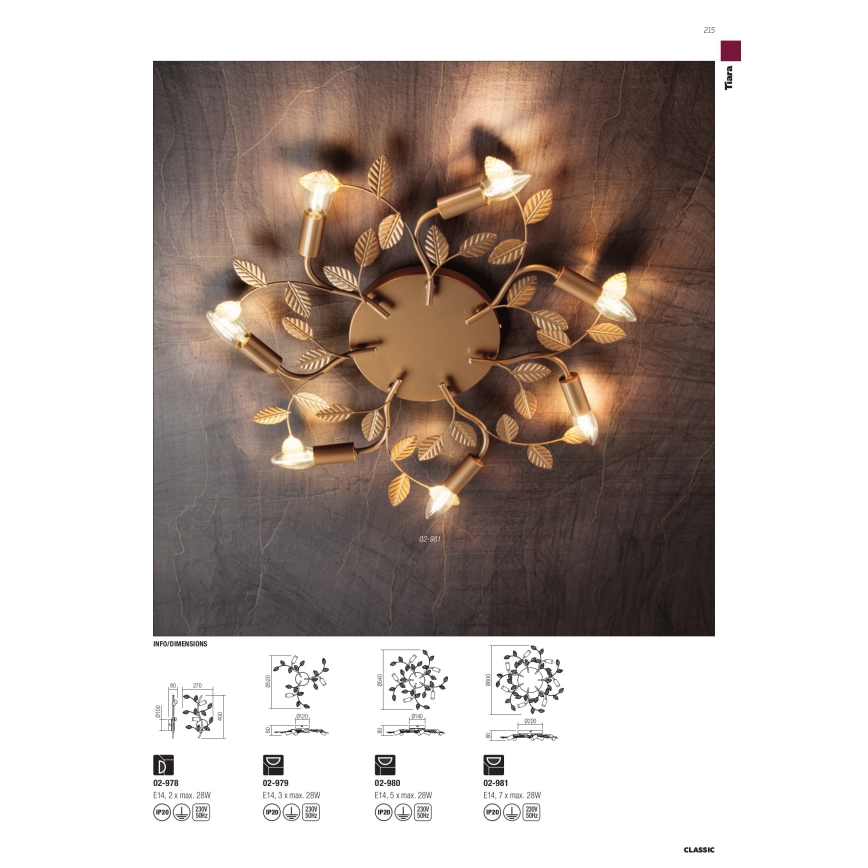 Redo 02-980 - Kiinteä kattokruunu TIARA 5xE14/28W/230V