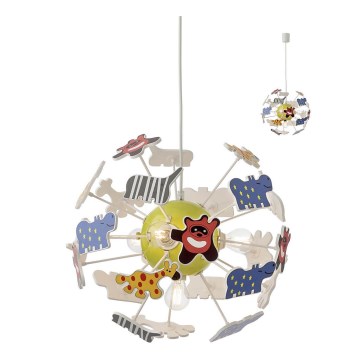 Redo 04-515 - Lasten riipuskattokruunu johdossa SAFARI 4xE14/28W/230V halkaisija 35 cm värikäs