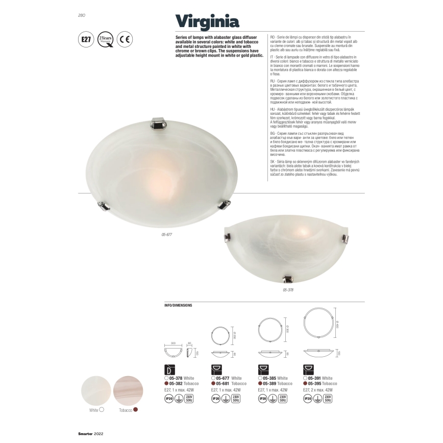 Redo 05-391 - Kattovalo VIRGINIA 2xE27/42W/230V halkaisija 40 cm